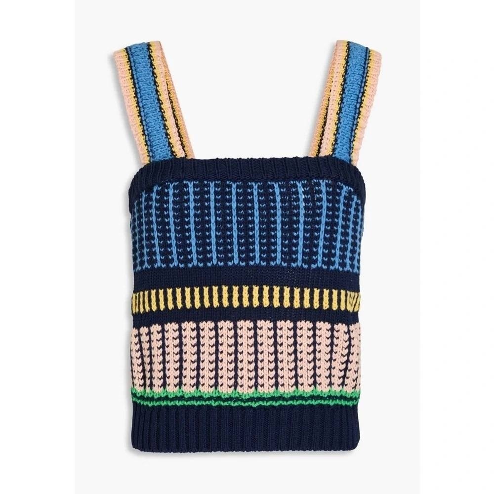 Veronica Beard Crochet Top Boho Voya Striped Knit Bohemian Festival Sz Medium